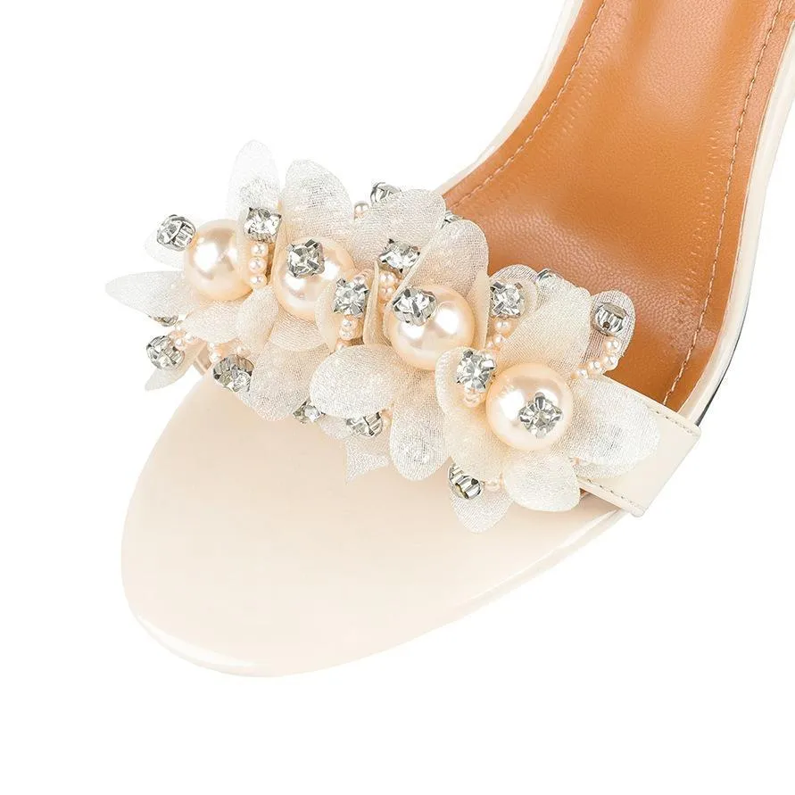 Chicvane PU Open Toe Stiletto Heel Bridal Shoes with Flower Deco
