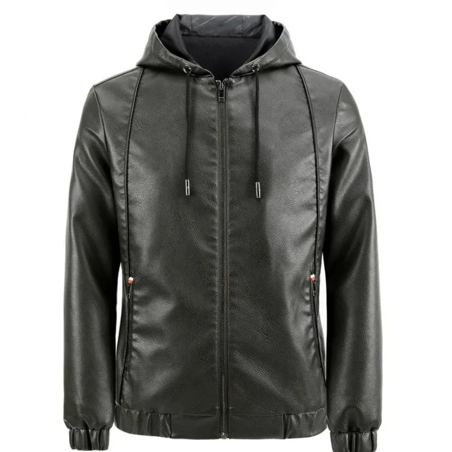 Dunlowe - Leren Jas Heren - Casual Ontwerp met Capuchon en Ritsluiting | Leren Jas Heren