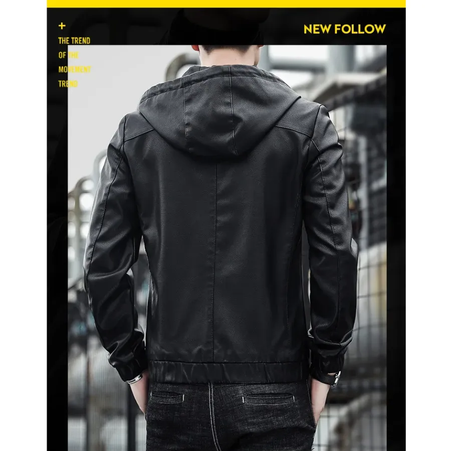 Dunlowe - Leren Jas Heren - Casual Ontwerp met Capuchon en Ritsluiting | Leren Jas Heren