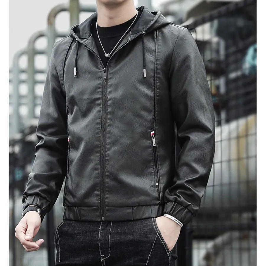 Dunlowe - Leren Jas Heren - Casual Ontwerp met Capuchon en Ritsluiting | Leren Jas Heren