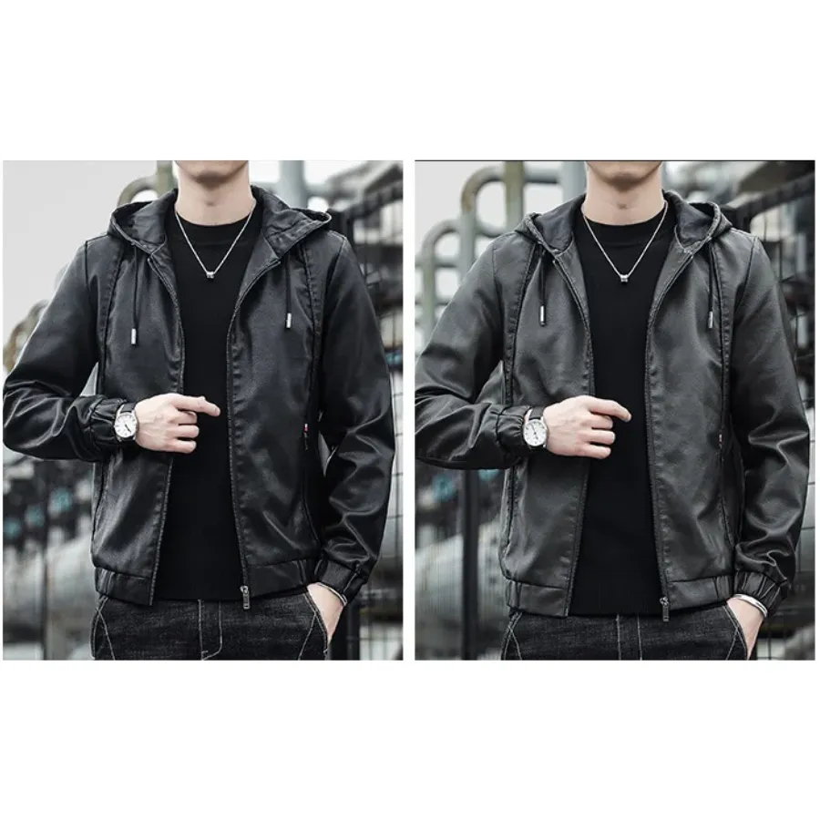 Dunlowe - Leren Jas Heren - Casual Ontwerp met Capuchon en Ritsluiting | Leren Jas Heren