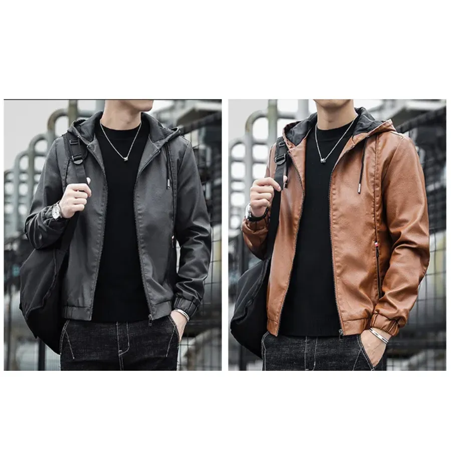 Dunlowe - Leren Jas Heren - Casual Ontwerp met Capuchon en Ritsluiting | Leren Jas Heren