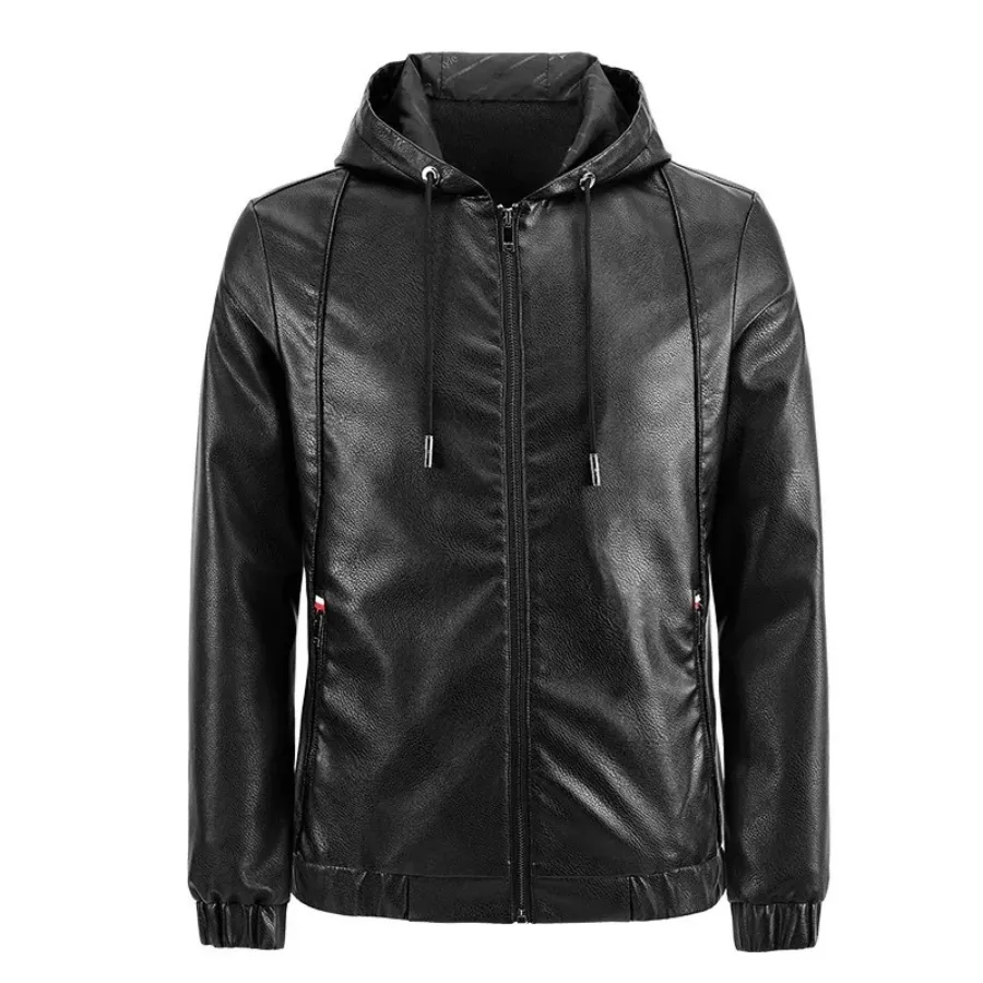Dunlowe - Leren Jas Heren - Casual Ontwerp met Capuchon en Ritsluiting | Leren Jas Heren