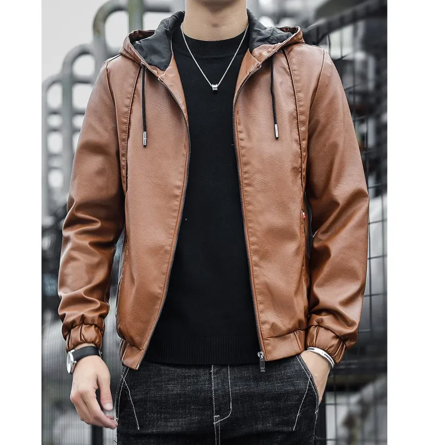 Dunlowe - Leren Jas Heren - Casual Ontwerp met Capuchon en Ritsluiting | Leren Jas Heren