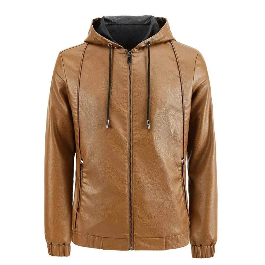 Dunlowe - Leren Jas Heren - Casual Ontwerp met Capuchon en Ritsluiting | Leren Jas Heren