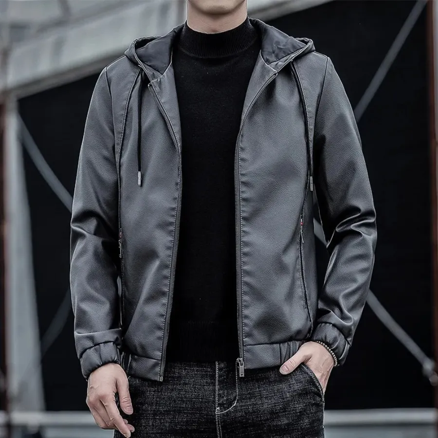 Dunlowe - Leren Jas Heren - Casual Ontwerp met Capuchon en Ritsluiting | Leren Jas Heren