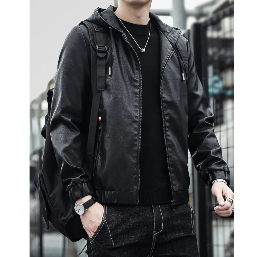 Dunlowe - Leren Jas Heren - Casual Ontwerp met Capuchon en Ritsluiting | Leren Jas Heren