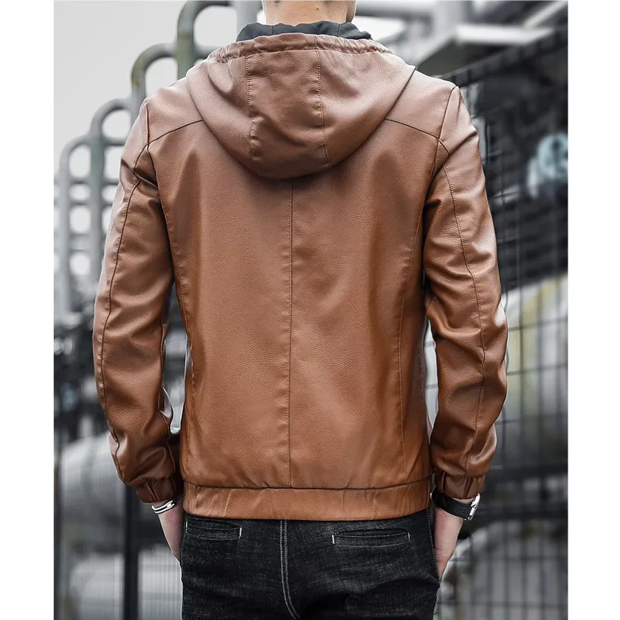 Dunlowe - Leren Jas Heren - Casual Ontwerp met Capuchon en Ritsluiting | Leren Jas Heren