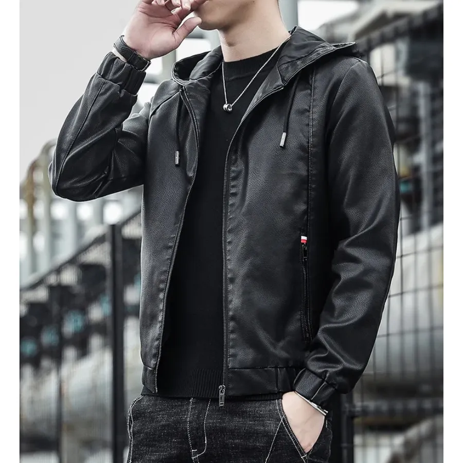 Dunlowe - Leren Jas Heren - Casual Ontwerp met Capuchon en Ritsluiting | Leren Jas Heren