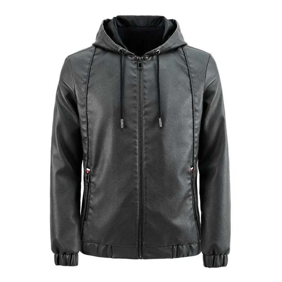 Dunlowe - Leren Jas Heren - Casual Ontwerp met Capuchon en Ritsluiting | Leren Jas Heren