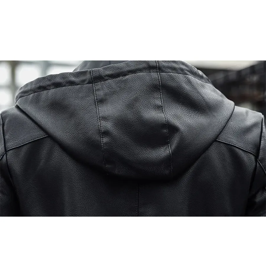 Dunlowe - Leren Jas Heren - Casual Ontwerp met Capuchon en Ritsluiting | Leren Jas Heren