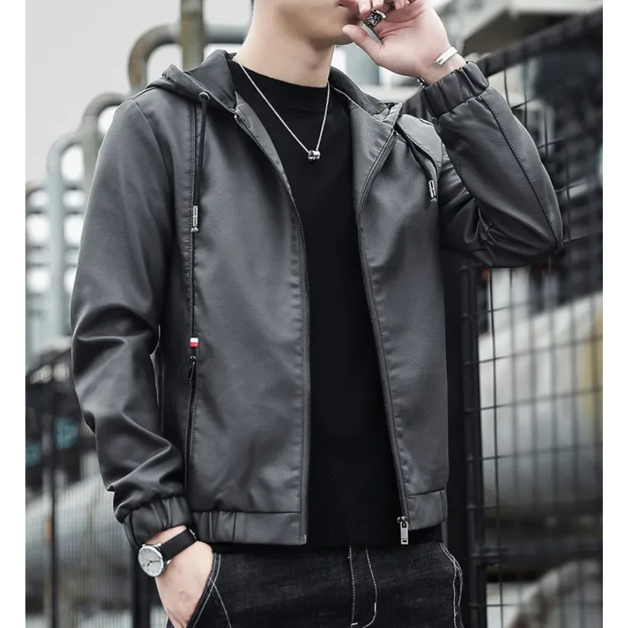 Dunlowe - Leren Jas Heren - Casual Ontwerp met Capuchon en Ritsluiting | Leren Jas Heren