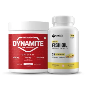Dynamite Pre-workout (15 Servings, Fruit Blast)   YouWeFit Triple Strength Fish Oil (60 Capsules) | Power & Recovery | For Men & Women