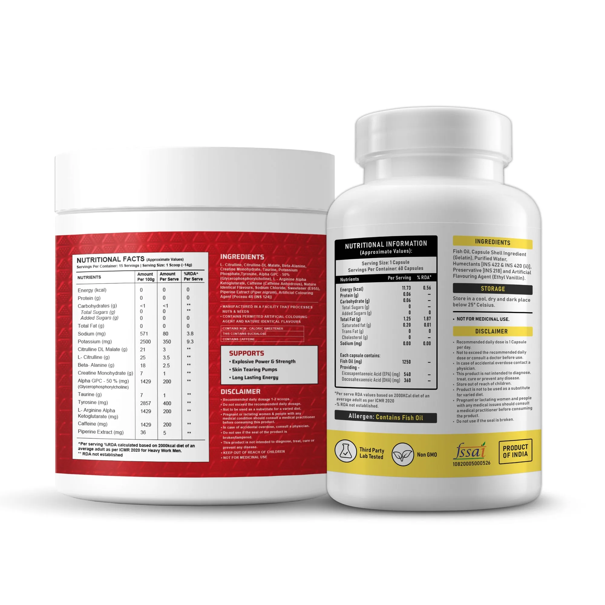 Dynamite Pre-workout (15 Servings, Fruit Blast)   YouWeFit Triple Strength Fish Oil (60 Capsules) | Power & Recovery | For Men & Women