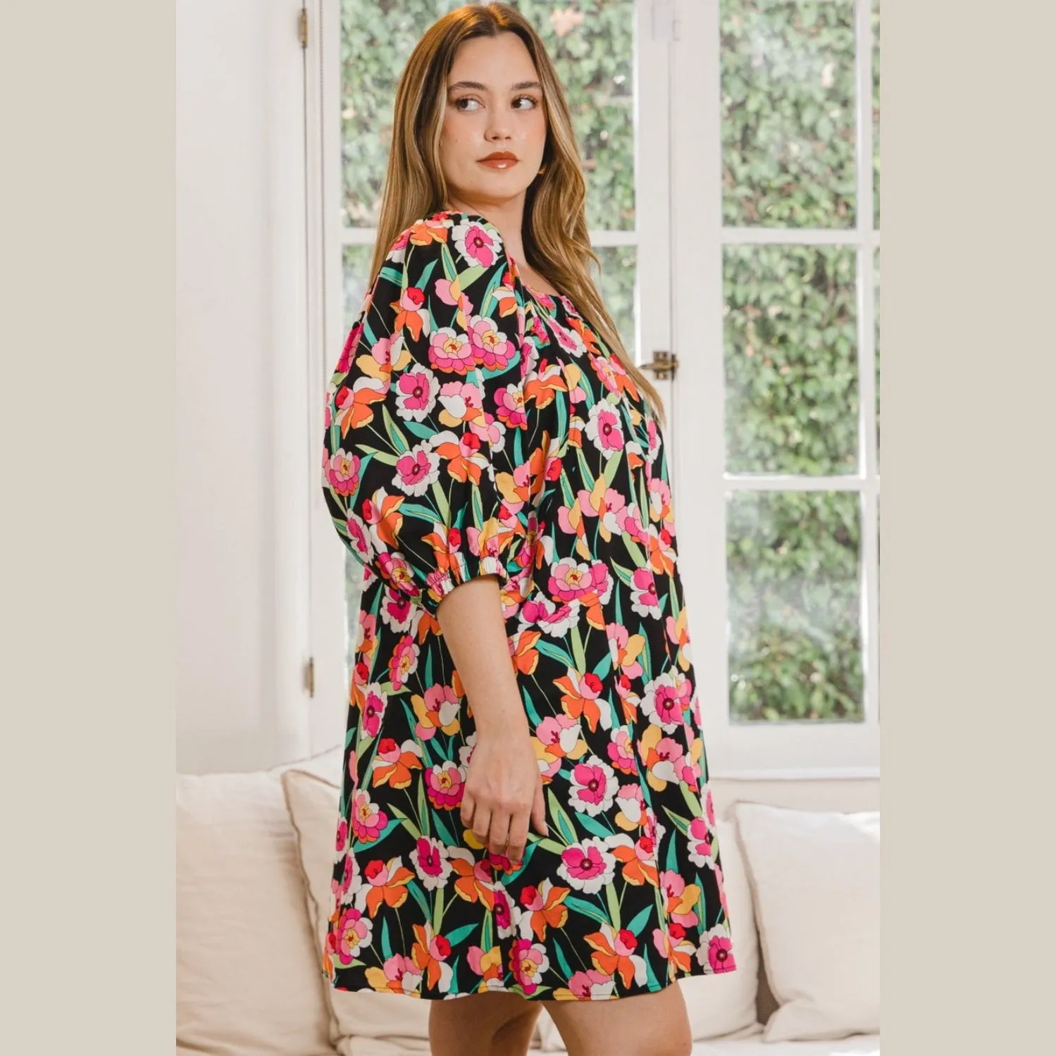 Floral Puff Sleeve Mini Dress