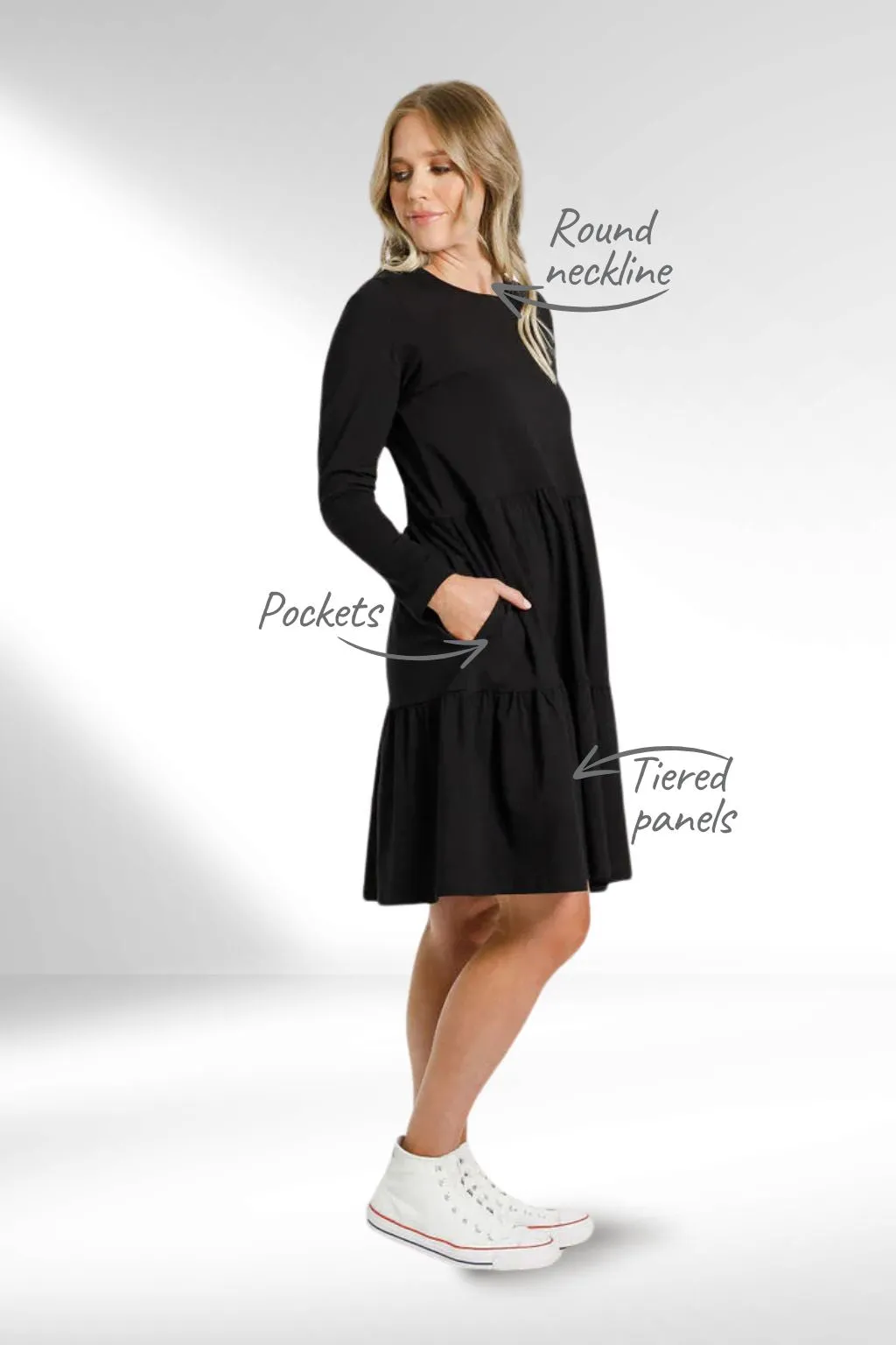 Homelee Long Sleeve Kylie Dress Black