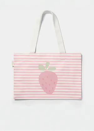 Kids Canvas Beach Bag - Strawberry Sunshine Pink Stripe