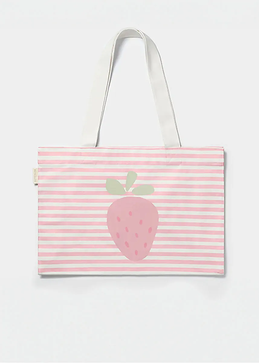 Kids Canvas Beach Bag - Strawberry Sunshine Pink Stripe
