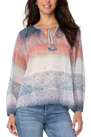 Liverpool Shirred Blouse With Neck Ties In Ombre Snake Print