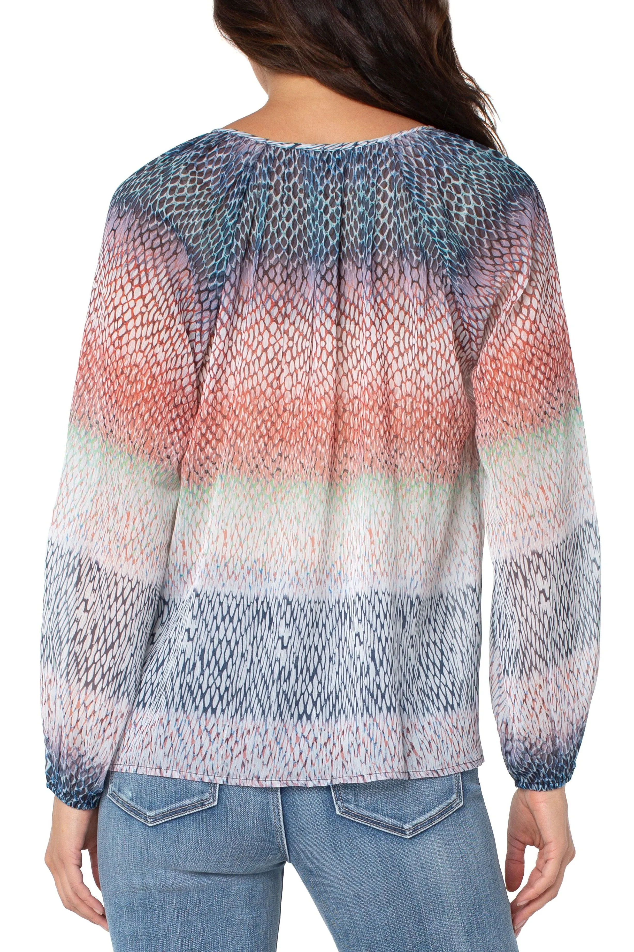 Liverpool Shirred Blouse With Neck Ties In Ombre Snake Print