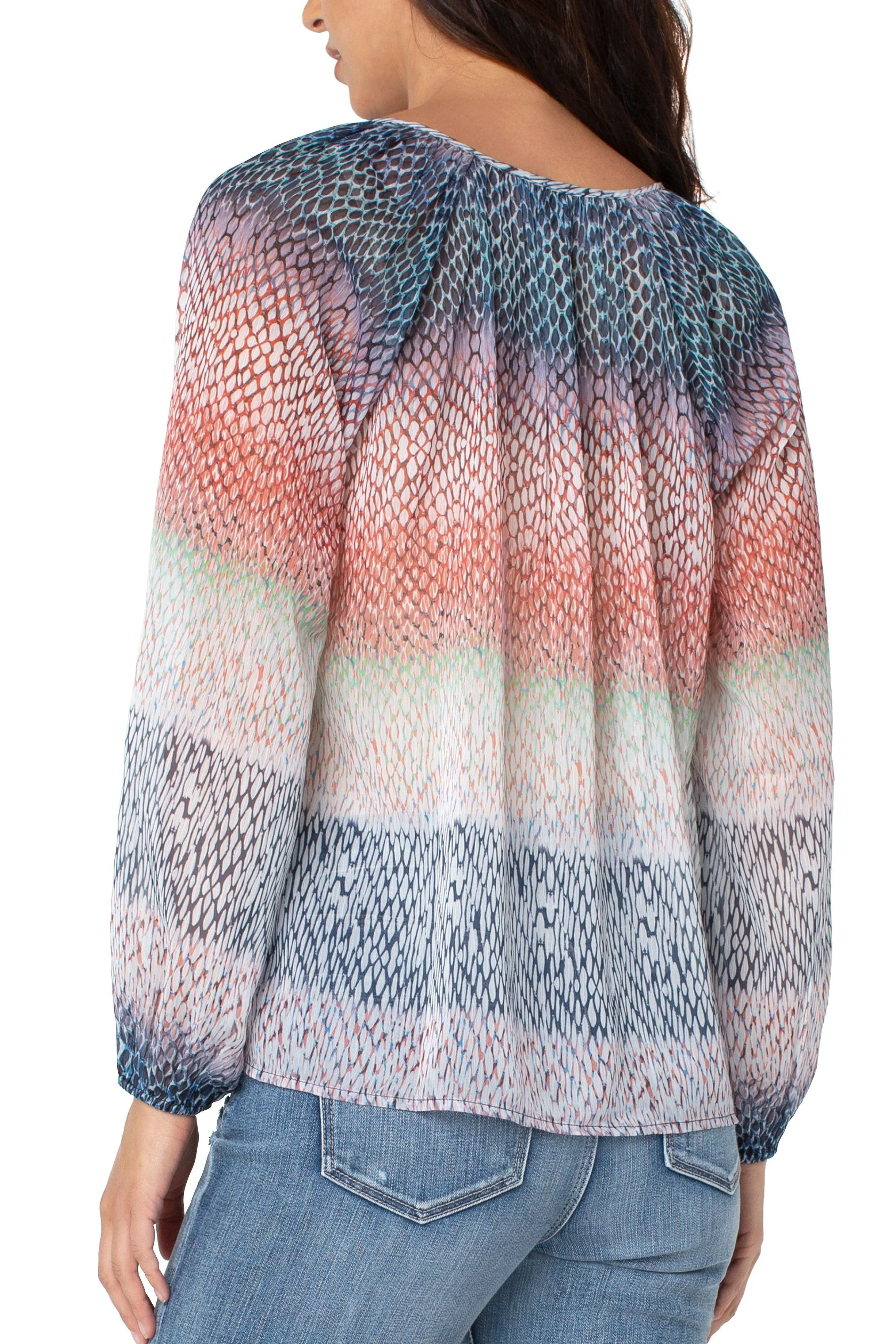 Liverpool Shirred Blouse With Neck Ties In Ombre Snake Print