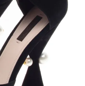 Louis Vuitton - Editorial, Black Suede Ankle Wrap Pumps with Pearl on Heel - IT 38