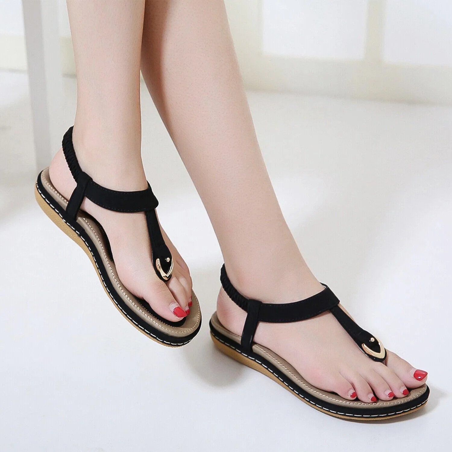 Low-Wedge Orthopedic Elastic Band Strap Flip Flops Sandal