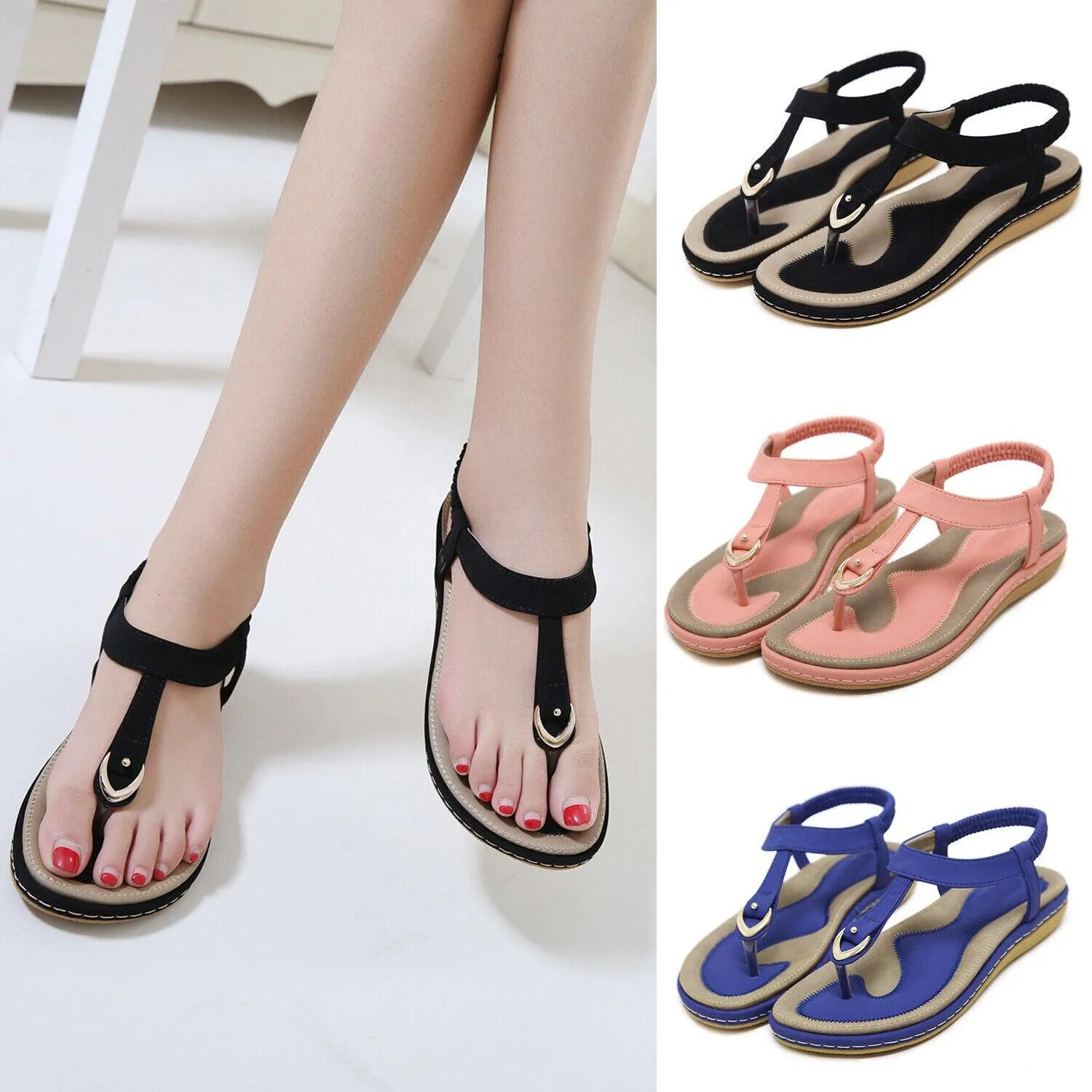 Low-Wedge Orthopedic Elastic Band Strap Flip Flops Sandal