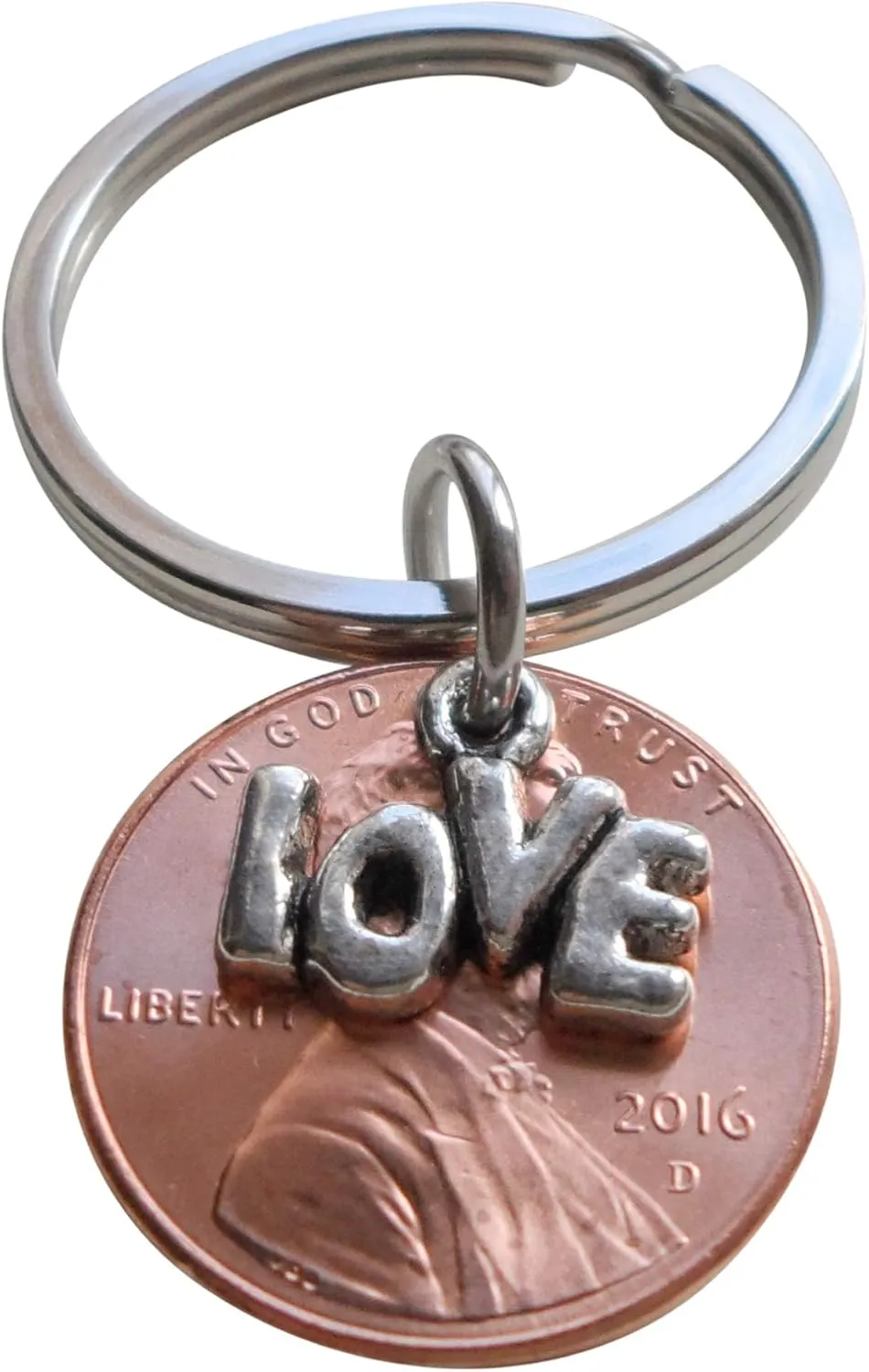 Lucky in Love 2016 Penny Keychain, Love Charm Layered Over, 9 Year Anniversary, Couples Keychain