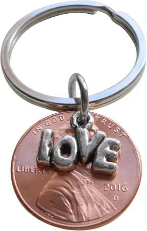 Lucky in Love 2016 Penny Keychain, Love Charm Layered Over, 9 Year Anniversary, Couples Keychain