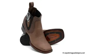 MEN WIDE SQUARE TOE GRISLY BROWN LEATHER BOOT -782B2707