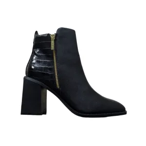Office Abacus Zip Detail Croc Block Heels Boots - (Size EU 38 / UK 5 / US 7.5)