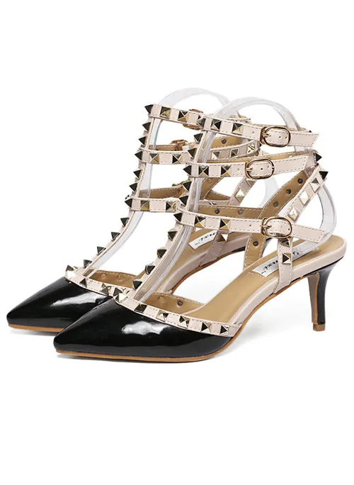 Rockstud 3 T-Strap Pointed Toe Caged Pumps