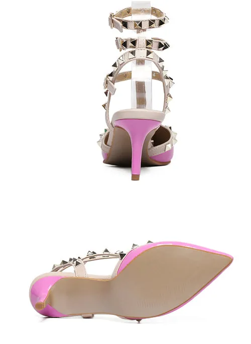 Rockstud 3 T-Strap Pointed Toe Caged Pumps