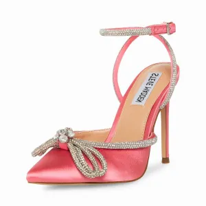 Steve Madden Viable Pink Rhinestones Strap Pointed Toe Stiletto Heeled Pumps