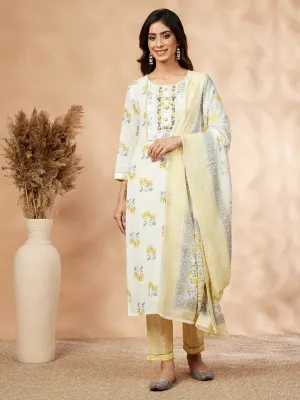 Straight Yellow  Printed Kurta Set