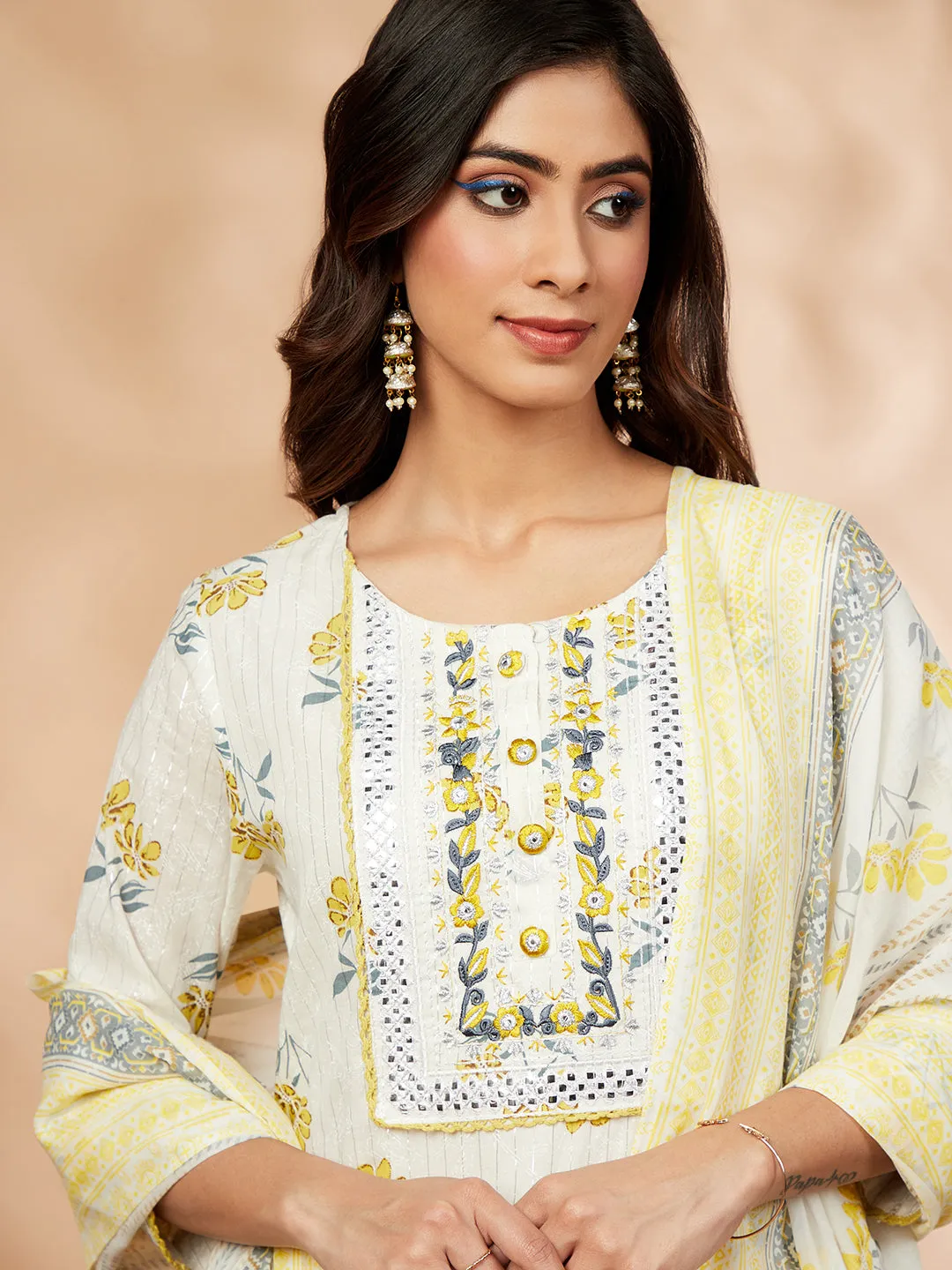 Straight Yellow  Printed Kurta Set