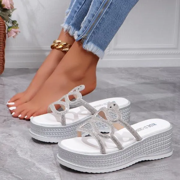 Women's Fashionable Rhinestone Snake Wedge Slippers 09733928S
