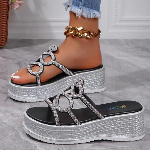 Women's Fashionable Rhinestone Snake Wedge Slippers 09733928S