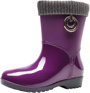 Womens Rain Boots Tall Waterproof Knitted Lined Mens Grounded Footwear Booties Barefoot Shoes Casual Fall Mid Calf Rain Boots for Women,Waterproof Garden Womens Winter Boots