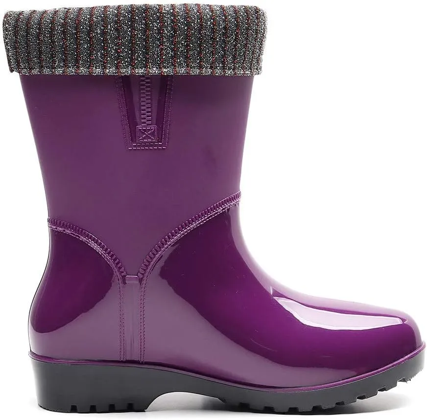 Womens Rain Boots Tall Waterproof Knitted Lined Mens Grounded Footwear Booties Barefoot Shoes Casual Fall Mid Calf Rain Boots for Women,Waterproof Garden Womens Winter Boots